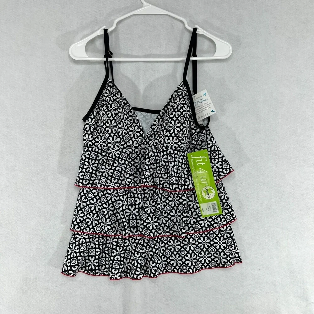 NEW Fit 4 Ur Tummy Tankini Swim Top Peplum Tier Black Built in Bra Womens Sz 12 - Picture 1 of 10